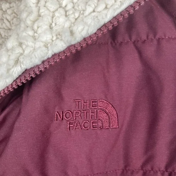 The North Face Womens Tamburello Reversible Vest Burgundy Sherpa Lined Large - Picture 4 of 9